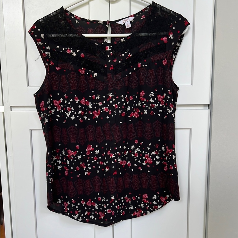 Candie's Black and Pink Floral Sleeveless Fitted Blouse